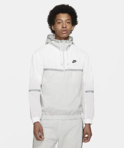 Vævet Nike Sportswear-jakke med hætte og uden for til mænd - Hvid