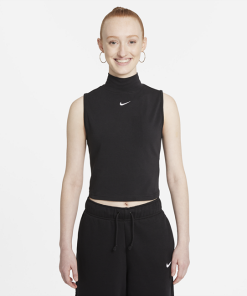 Ærmeløs Nike Sportswear Collection Essentials-overdel med høj krave til kvinder - Sort