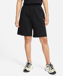 Højtaljede Nike Sportswear Essential-shorts i fleece til kvinder - Sort