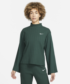 Langærmet Nike Sportswear-top i jersey og rib til kvinder - Grøn