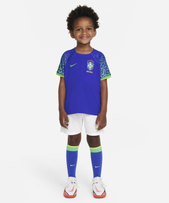 Brazil 2022/23 Away-fodboldsæt til mindre børn - Blå