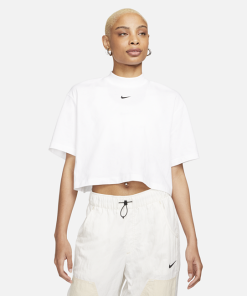 Firkantet Nike Sportswear Essential-trøje med høj krave til kvinder - Hvid